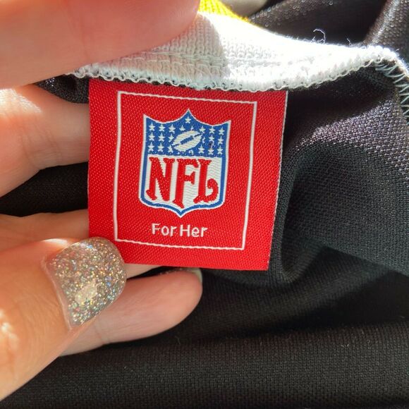 NFL For Her Womens Top Size Large Black Gold White Sexy Lace Up Fitted Steelers - Picture 3 of 5